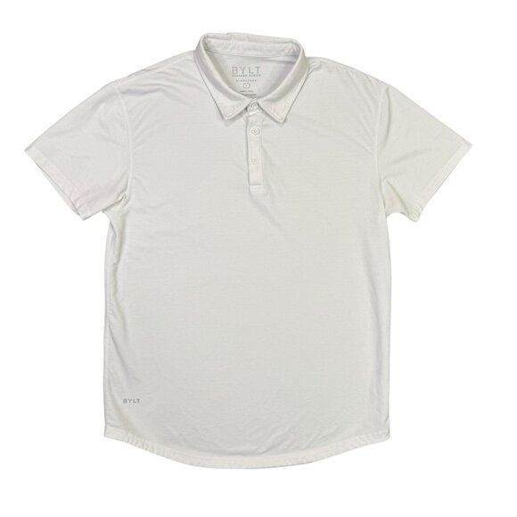BYLT Polo Shirt Mens Large L White Premium Basics Lux Short Sleeve Stretch Golf - Picture 1 of 8